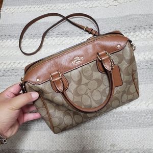 COACH Brown Monogram Leather Satchel Bag Purse